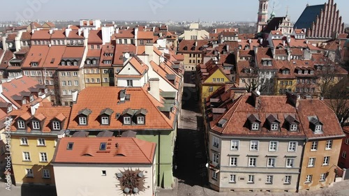 Warsaw, Poland. Drone shot of historical beautiful tenements in the old town in Warsaw // Stare Miasto, Starowka photo