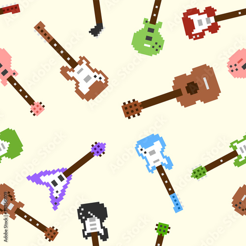 Pixel guitar icons seamless pattern. To see the other vector guitar illustrations , please check Guitars collection.