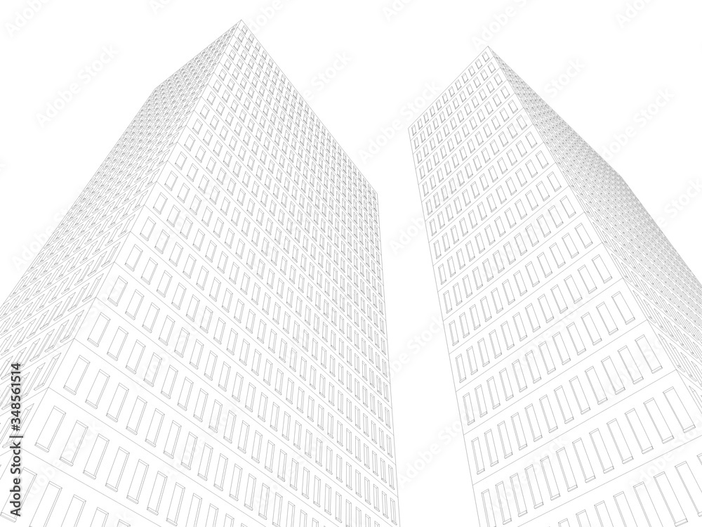 Fototapeta premium Mega city, wireframe technique, original 3d rendering