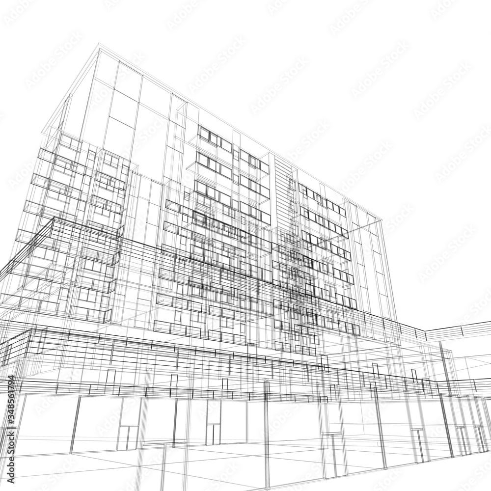 Mega city, wireframe technique, original 3d rendering Mega city, wireframe technique, original 3d rendering