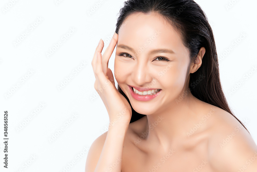 Beautiful Young Asian Woman with Clean Fresh Skin. Face care, Facial treatment, Cosmetology, beauty and healthy skin and cosmetic concept, woman beauty skin isolated on white background. Beautiful Young Asian Woman with Clean Fresh Skin. Face care, Facial treatment, Cosmetology, beauty and healthy skin and cosmetic concept, woman beauty skin isolated on white background.