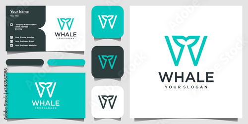 Letter W with whale line art Logo design inspiration. Vector graphic design template element. Graphic Symbol for Corporate Business Identity.