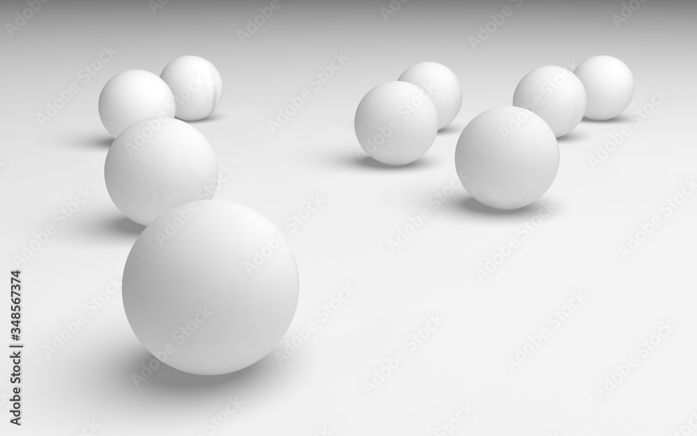White abstract background. Set of white balls isolated on white backdrop. 3D illustration White abstract background. Set of white balls isolated on white backdrop. 3D illustration