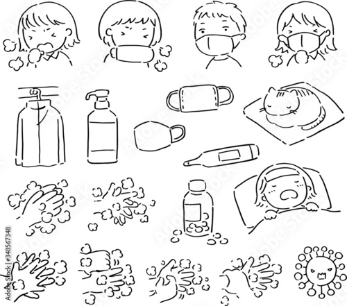Illustration for health, face mask, washing hands