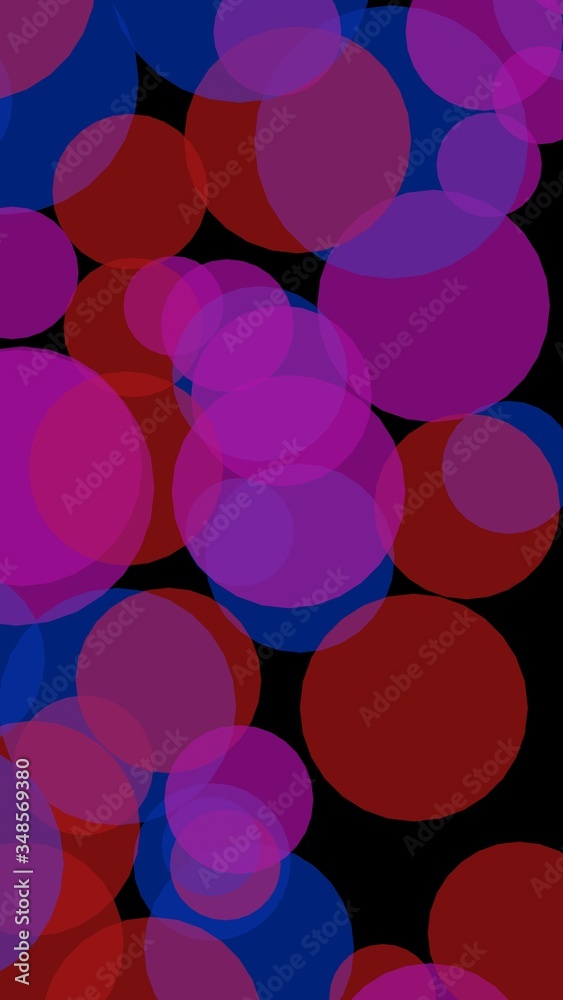 Multicolored translucent circles on a dark background. 3D illustration Multicolored translucent circles on a dark background. 3D illustration