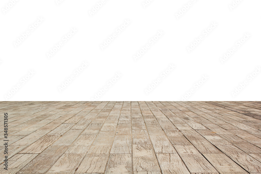 wooden floor on white wall background