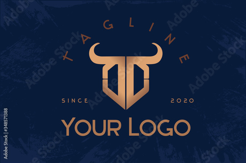 Logotype ox scull lettering. Monogram DD shield in the sape of bull