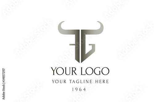 Logotype lettering f g. Shield in the form of the bull face