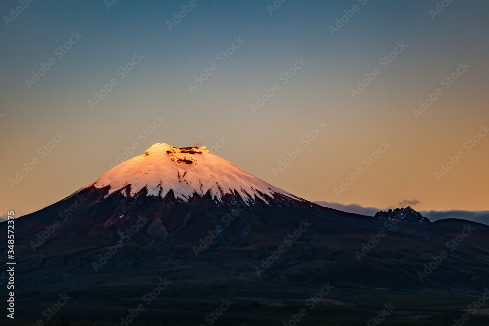 Cotopaxi and Morurco at sunset