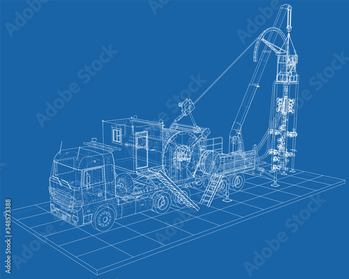 Coil Tubing roll Truck. EPS10 format. Vector created of 3d.