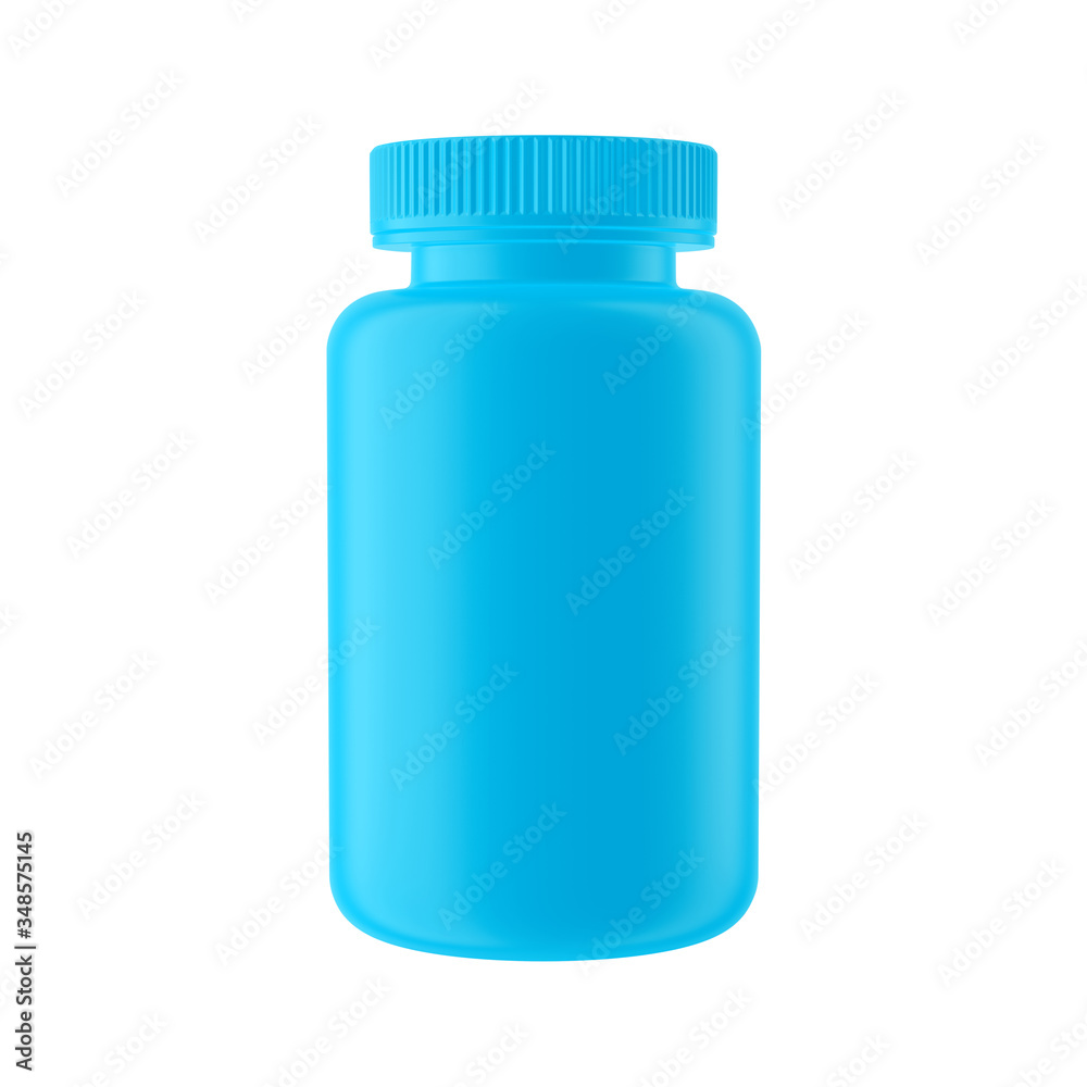 Blue Matte Plastic Bottle with Cap, Isolated on white background. Blue Matte Plastic Bottle with Cap, Isolated on white background.