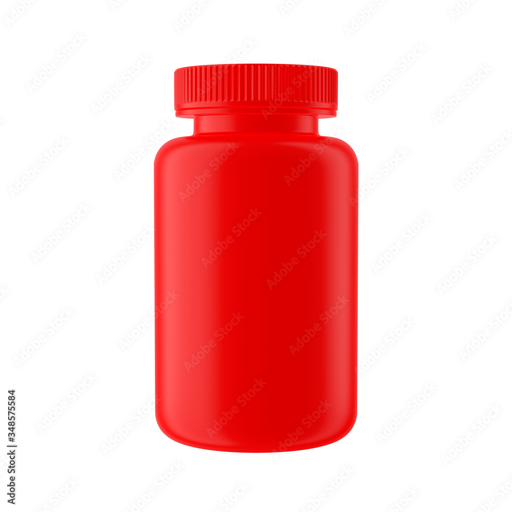 Red Matte Plastic Bottle with Cap, Isolated on white background. Red Matte Plastic Bottle with Cap, Isolated on white background.
