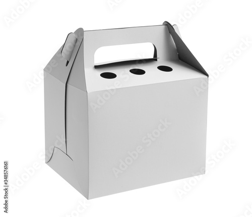 Paper bakery box with handle (included clipping path) isolated on white background