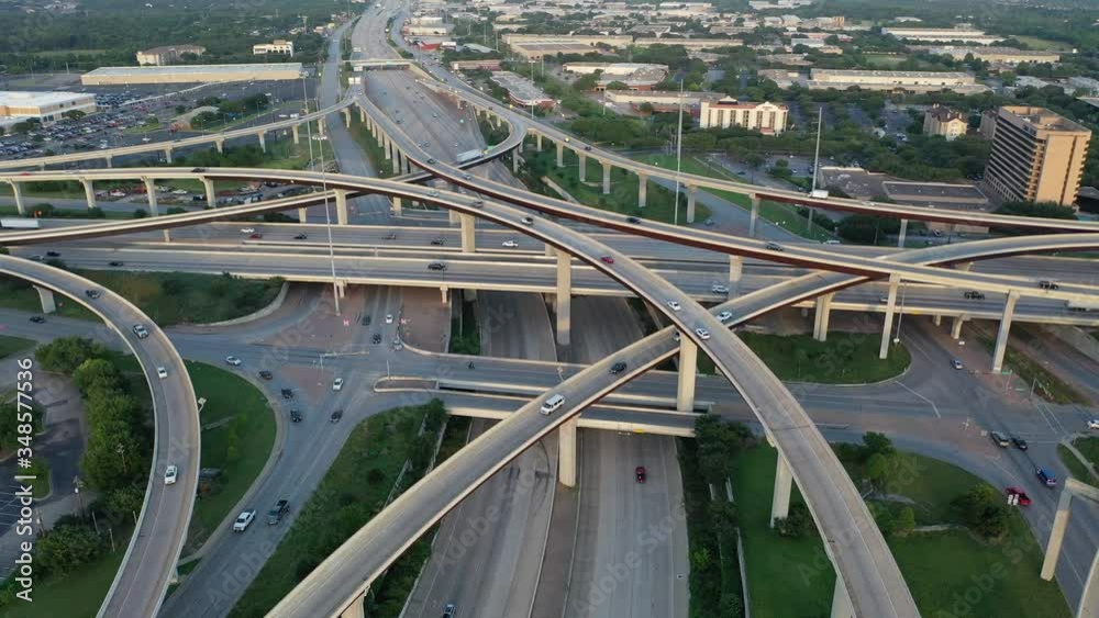 Cars and trucks on a multi-layer highway intersection, Austin, Texas, USA Cars and trucks on a multi-layer highway intersection, Austin, Texas, USA