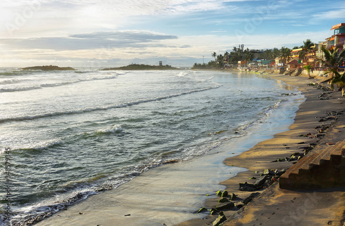 Beach and houses in Kovalam, Kerala, India