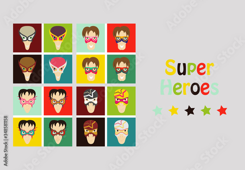 Set of Superhero in Action. Superhero character . Icon in flat style