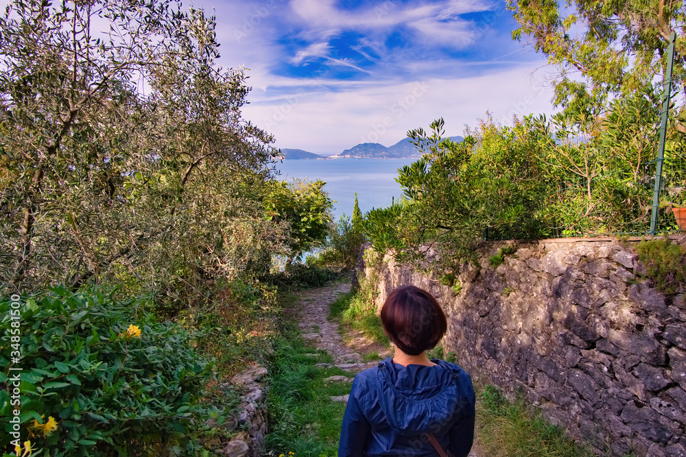 Panoramic view from the path between Montemarcello and Tellaro towards the Gulf of La Spezia Liguria Italy Panoramic view from the path between Montemarcello and Tellaro towards the Gulf of La Spezia Liguria Italy
