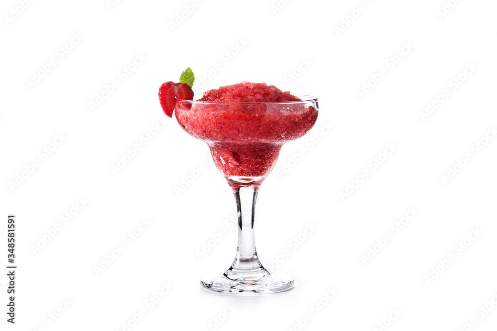 Strawberry margarita cocktail in glass isolated on white background Strawberry margarita cocktail in glass isolated on white background