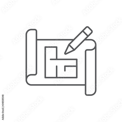 Blueprint and pencil vector icon symbol plan isolated on white background