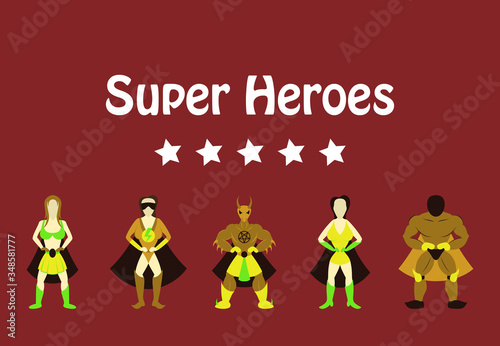 Superhero actions icon set in cartoon colored style different poses vector illustration