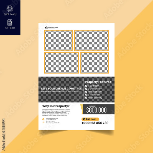 Elegant Real Estate Flyer Home for Sale for Modern Home Interior Design Editable Vector Template