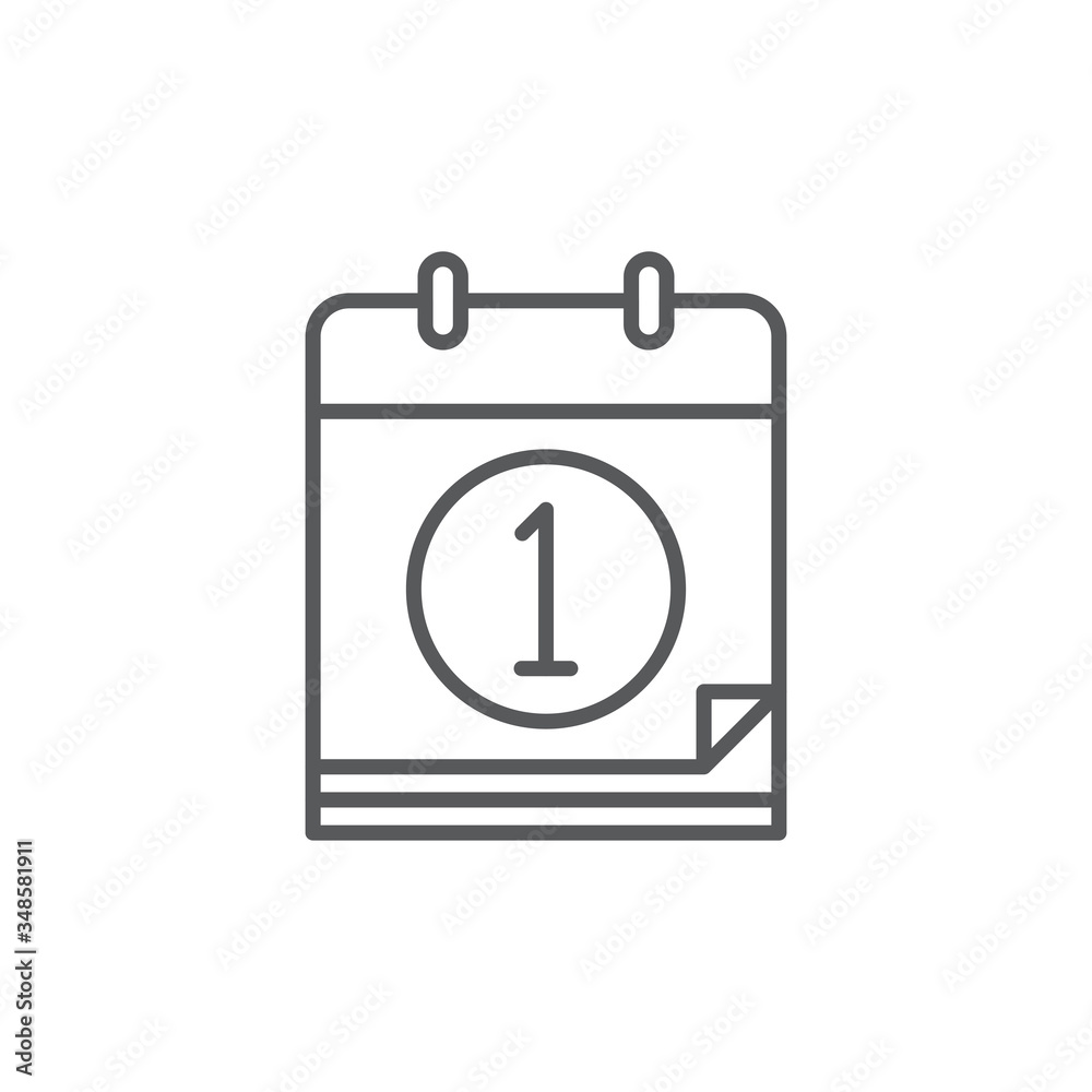 Calendar date day one vector icon symbol isolated on white background Calendar date day one vector icon symbol isolated on white background