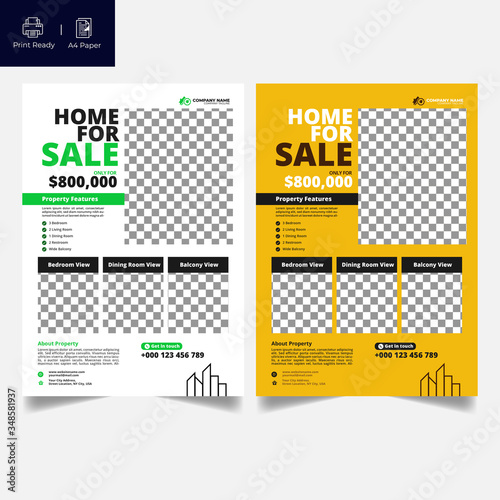 Elegant Real Estate Flyer Home for Sale for Modern Home Interior Design Editable Vector Template