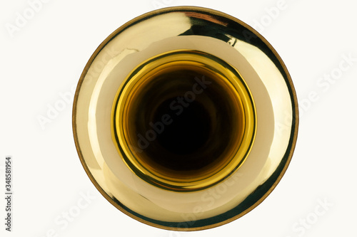 
Wind musical instrument trumpet shot on a white background. photo