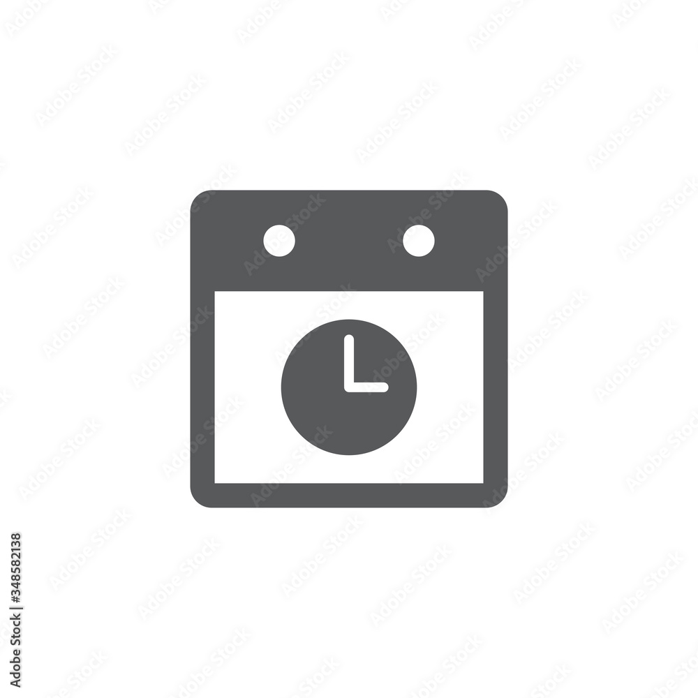 Calendar with clock vector icon symbol isolated on white background Calendar with clock vector icon symbol isolated on white background