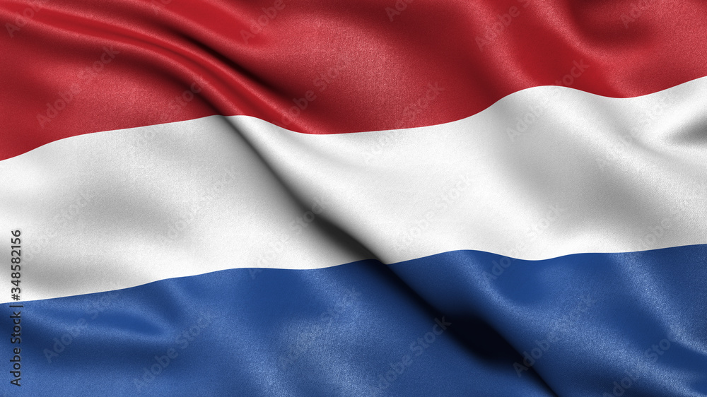 3D illustration of the flag of the Netherlands waving in the wind.