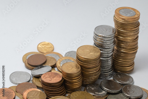 Brazilian money, coins on white background photo