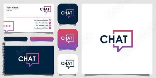 chat lettering with bubble line art logo design inspiration. talk, speak, logo template. and business card