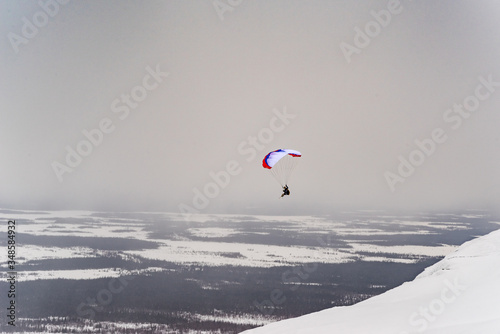 Paragliding in winter in the Ural mountains
