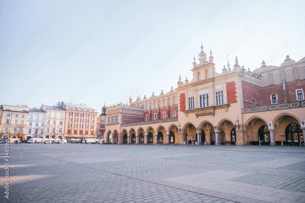 Krakow Old Town overlooking the Market Square during sunrise