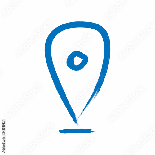 Map pin icon drawn by hand. Sketch, paint, watercolor. Vector illustration.
