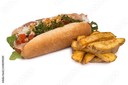 Hot-dog with french fries.