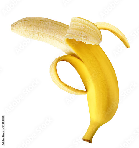 Peeled banana  isolated on white 
background including clipping path