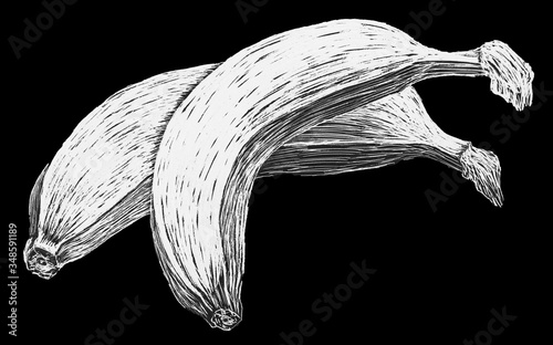 Banane, Illustration, Obst, zwei Bananen, Essen, gesund, schwarz-weiss