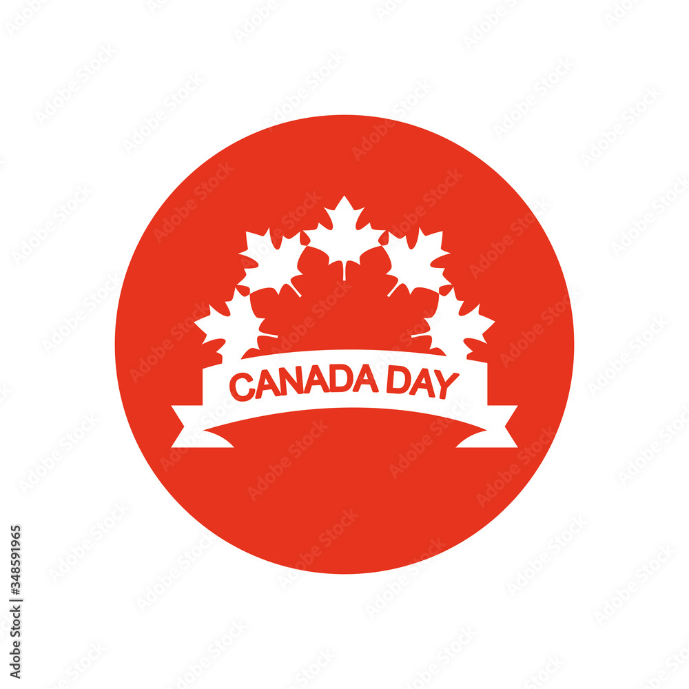 canada day concept, maple leaves and decorative ribbon, block silhouette style canada day concept, maple leaves and decorative ribbon, block silhouette style