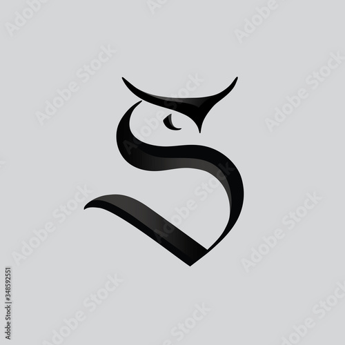 S shape owl calligraphyc logotype