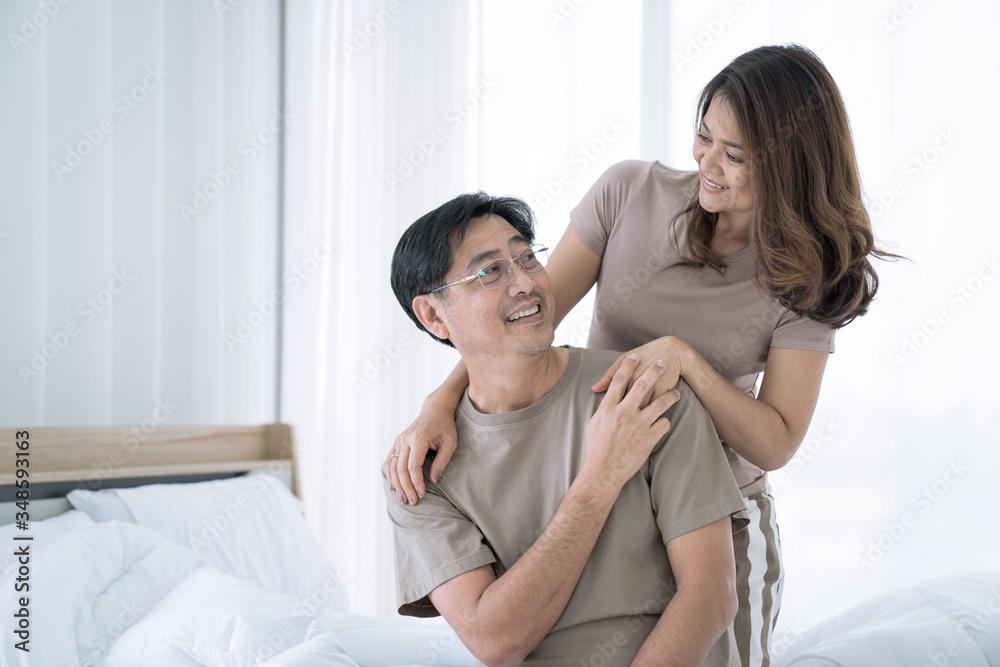 Happy Asian senior couple stay together at home in romantic moment, Happy life retirement. Happy Asian senior couple stay together at home in romantic moment, Happy life retirement.