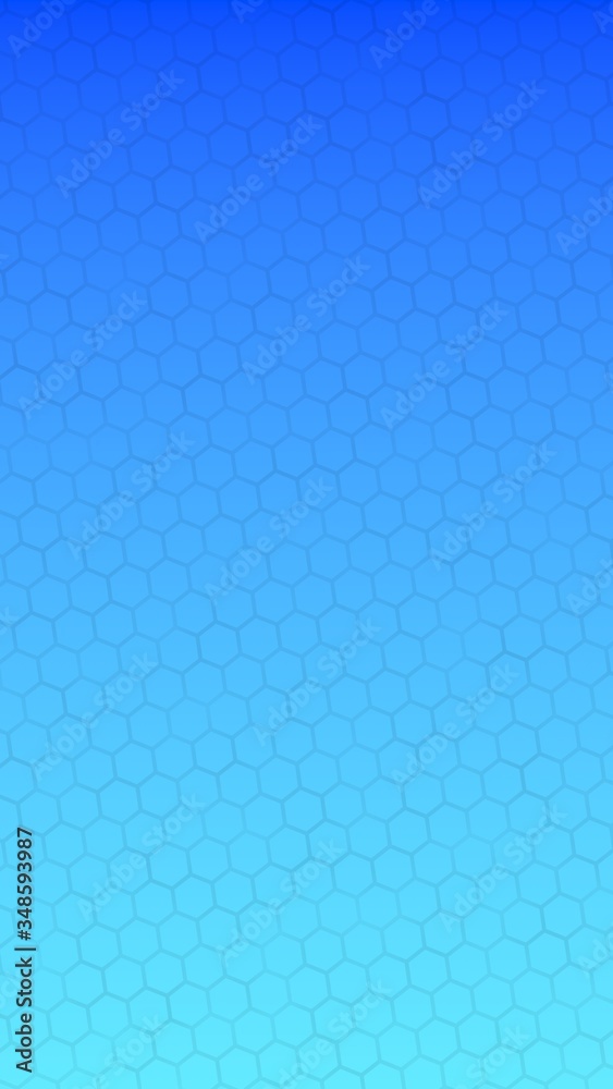 Translucent honeycomb on a gradient blue sky background. Perspective view on polygon look like honeycomb. Isometric geometry. 3D illustration