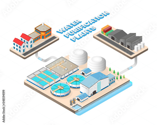 water purification plants in isometric graphic