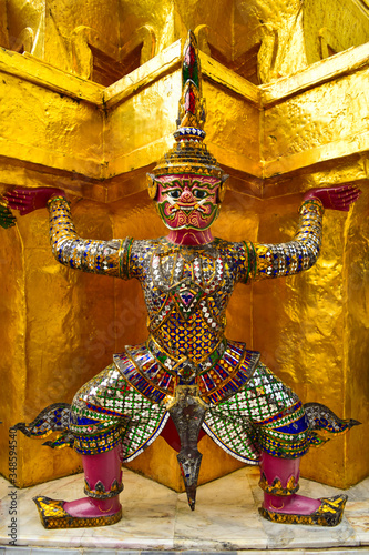 Colorful and golden warrior of grand palace in Bangkok Thailand