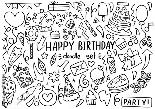 0044 hand drawn party doodle happy birthday