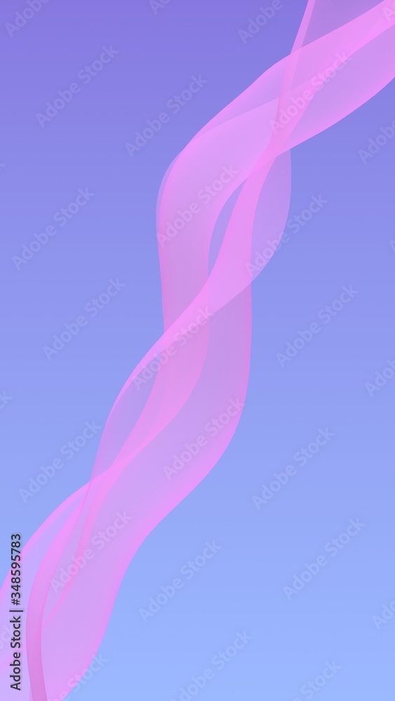 Pink wave on blue sky abstract background. Fluttering pink scarf. Waving on wind pink fabric. Vertical orientation. 3D illustration Pink wave on blue sky abstract background. Fluttering pink scarf. Waving on wind pink fabric. Vertical orientation. 3D illustration