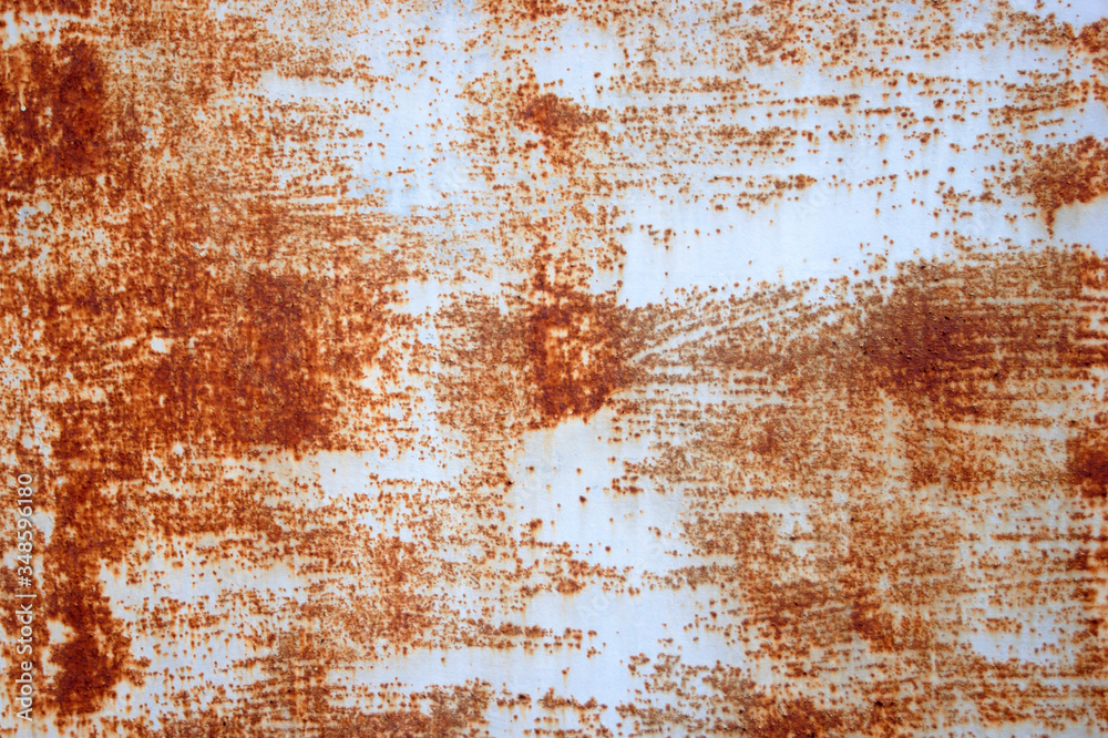 White Rust Metal Decayed Crumpled Sheet Wide Background.