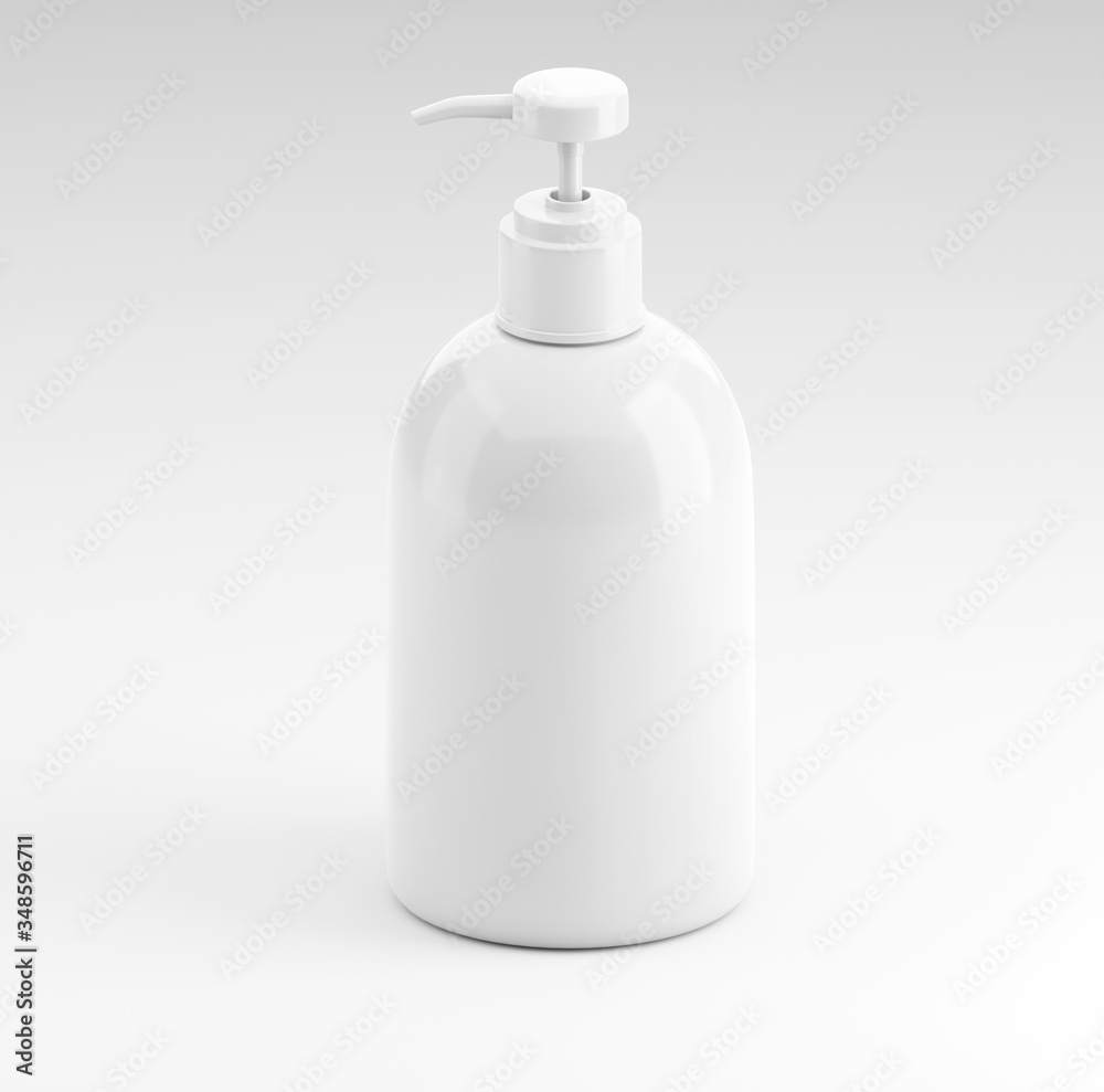 Alcohol gel or Soap bottle with pump mockup 3D illustration on white background. 3D rendering illustrations. Alcohol gel or Soap bottle with pump mockup 3D illustration on white background. 3D rendering illustrations.