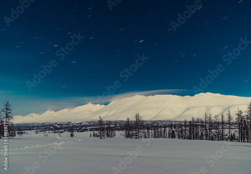 winter ski trip in the mountains of the circumpolar Urals. Ural winter mountains