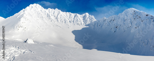 winter ski trip in the mountains of the circumpolar Urals. Ural winter mountains